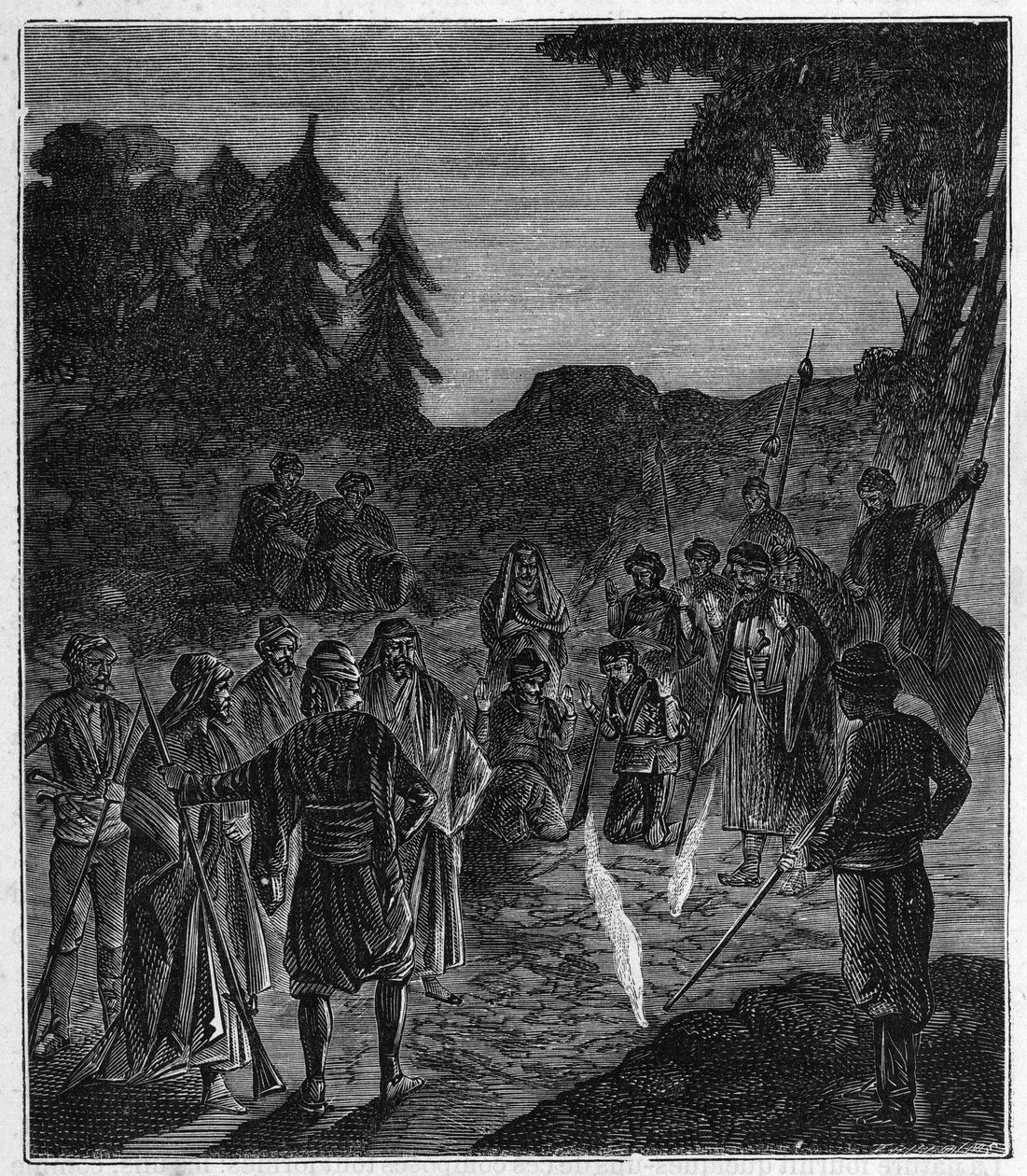 Ateshgah of Baku - Atechgah (dom strażacki w pobliżu Baku) (świątynia wyznawców ognia w Azerbejdżanie) Grawerowanie w „”Nauki dostępne dla wszystkich – popularna fizyka i chemia”” autorstwa Alexis Clerc – koniec XIX wieku. Prywatna kolekcja. autorstwa French School