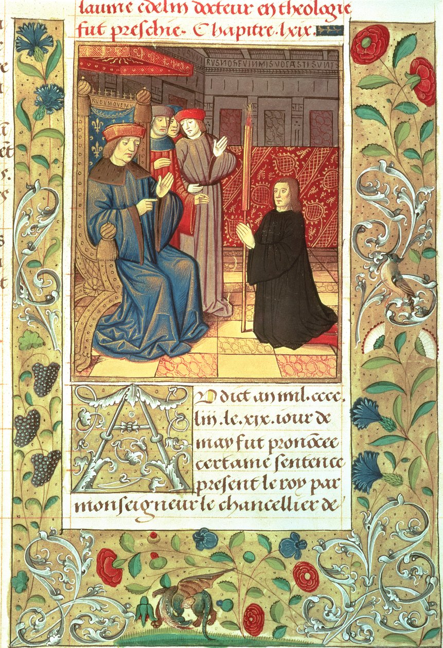 Atlas Pani Fr.2679 f.377 Jacques Coeur (c.1395-1456) przed Karolem VII (1403-61)c.1390-1453 autorstwa French School