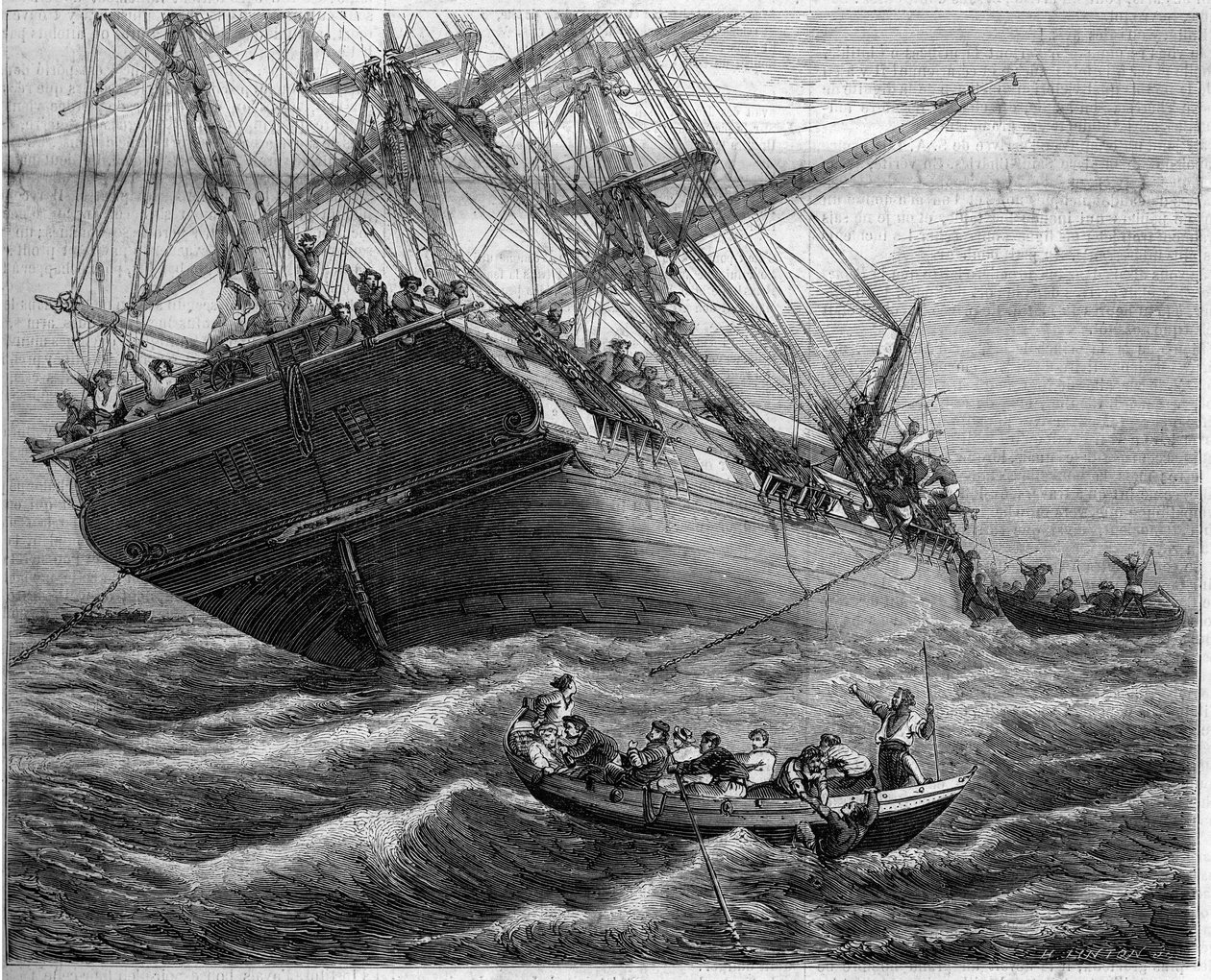 Atak i plądrowanie przez malezyjskich piratów trzech francuskich mat „Pauline et Victoire”” w Detroit of Torres (Oceania), w 1859 r. Rysunek Duranta Bragera. Grawerowanie autorstwa Linton w „”The Illustrous World”” nr 94 z 29 stycznia 1859. autorstwa French School