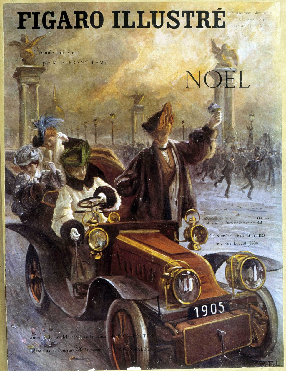 Automobile Dion-Bouton 1905 oraz płaszcze i futra Grunwaldt - w „Le Figaro Illustré”, grudzień 1904 autorstwa French School