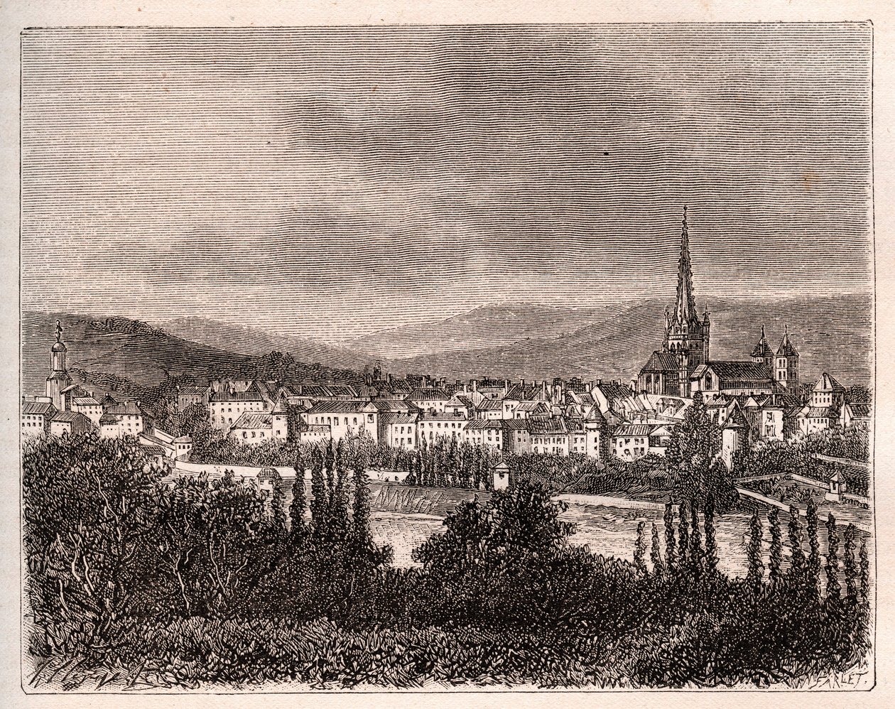 Autun - departament Saone-et-Loire - rycina w „La France illustrée: geography, history, statistic management” autorstwa V.A. Malt-Browna. 1884 autorstwa French School