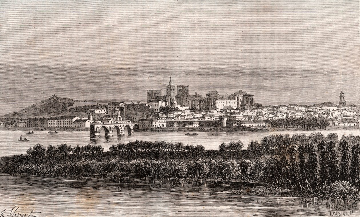 Awinion w Vaucluse - rycina w „La France illustrée: geografia, historia, administracja statystyczna” V.A. Malt-Browna. 1884 autorstwa French School