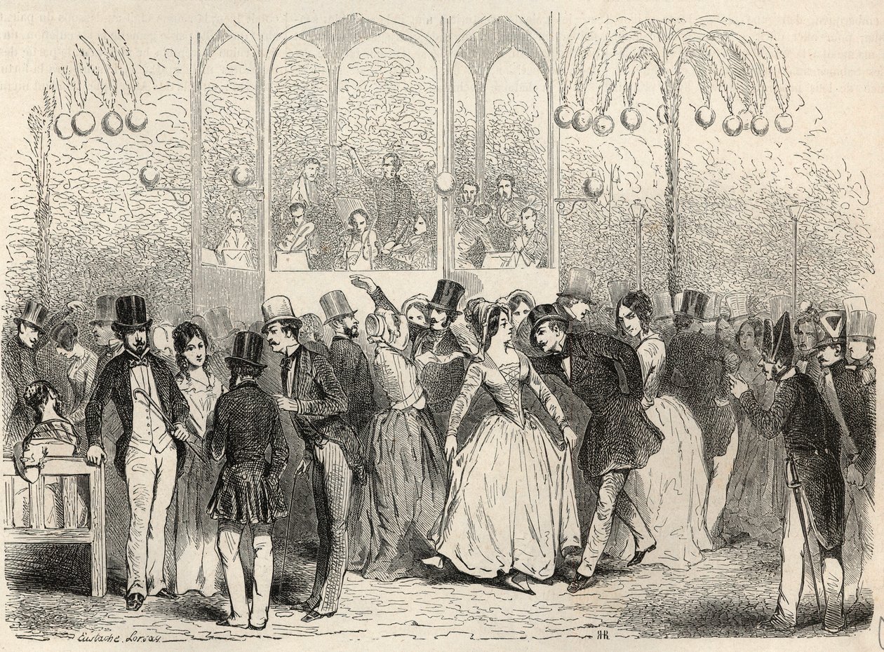 Bal Mabille (zakład taneczno-rekreacyjny, aleja Montaigne, Paryż) Grawerowanie w „Tableau-de-Paris” Edmonda Texiera 1852 autorstwa French School