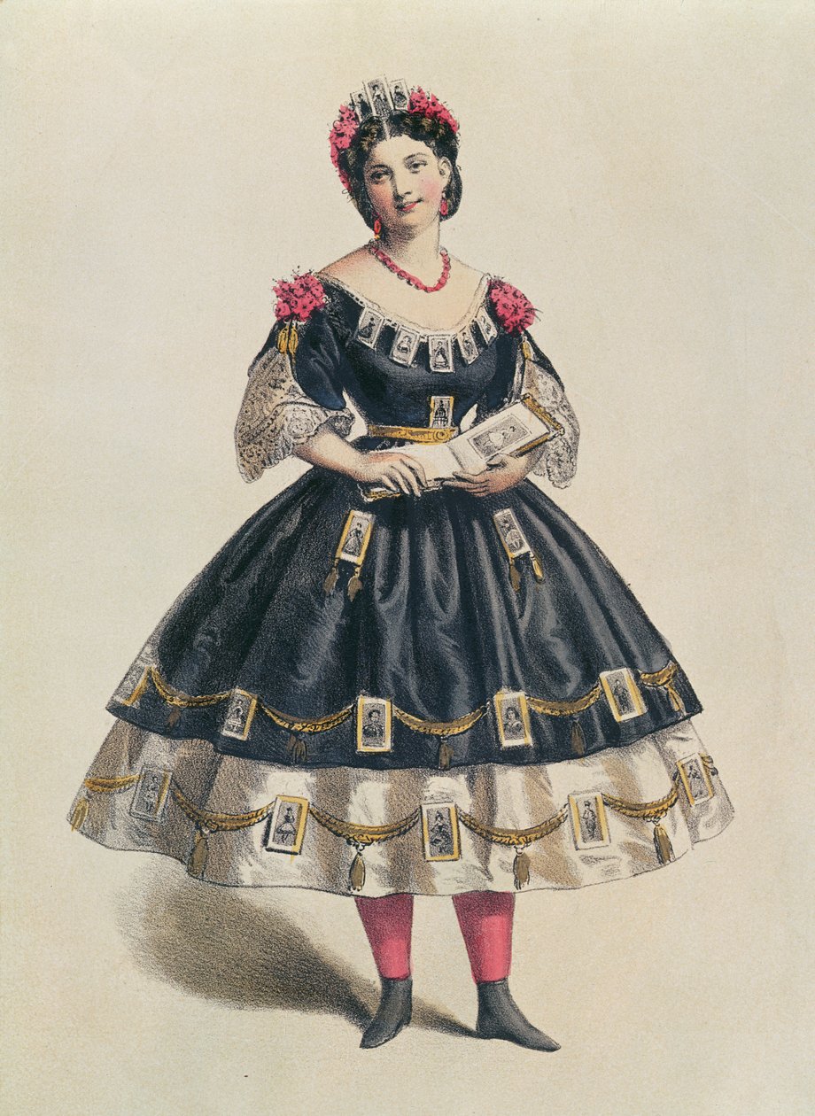 Suknia balowa ozdobiona fotograficznymi cartes de visite, ok. 1860 autorstwa French School