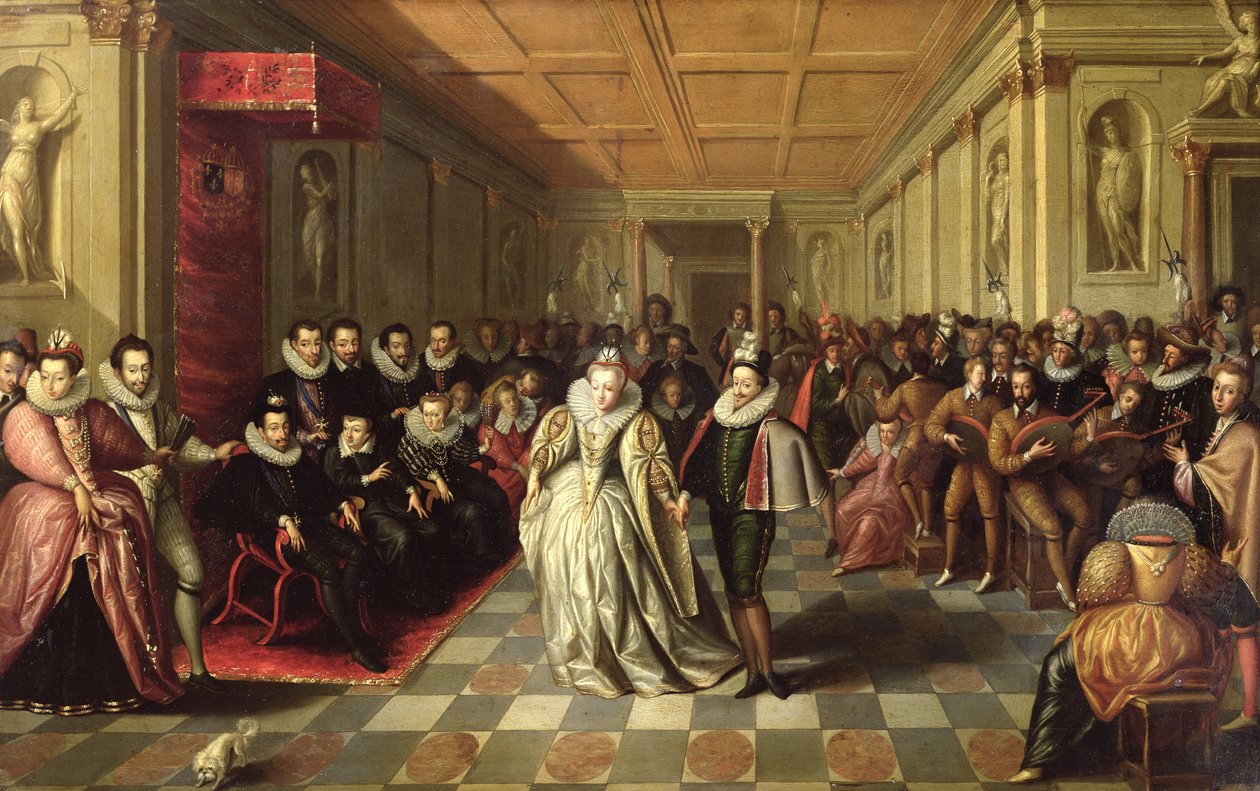 Bal na dworze Henryka III z okazji ślubu Anny, księcia Radości, z Małgorzatą de Vaudemont, 24 września 1581 r., ok. 1581 r. autorstwa French School