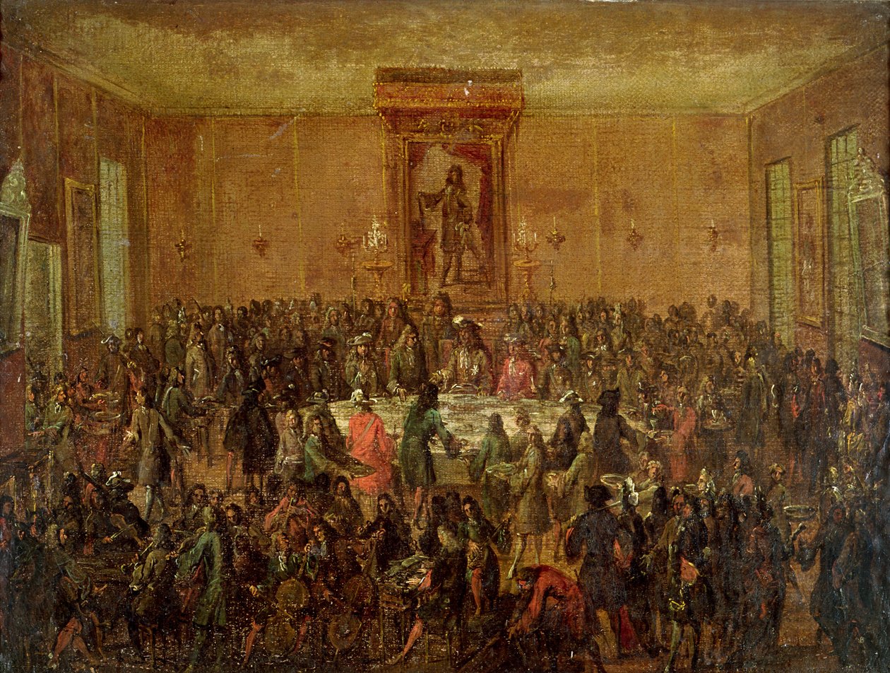 Uczta wydana na cześć Ludwika XIV (1638-1715) przez Corps Municipal w Hotel-de-Ville, c.1680 autorstwa French School
