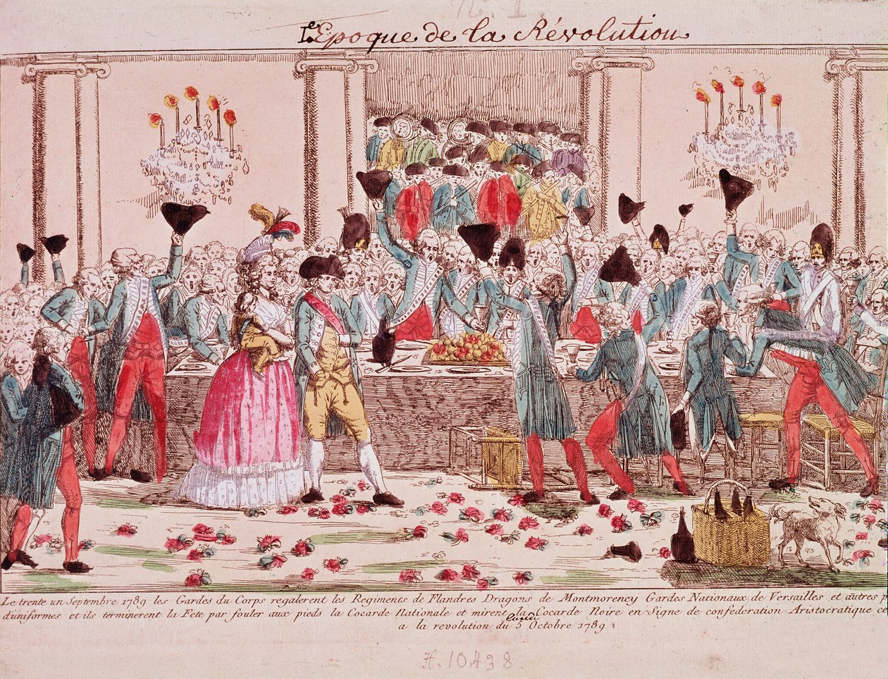 Bankiet wydany 1 października 1789 r. przez straż przyboczną króla na powitanie przybycia Pułku Flandrii (rycina) autorstwa French School