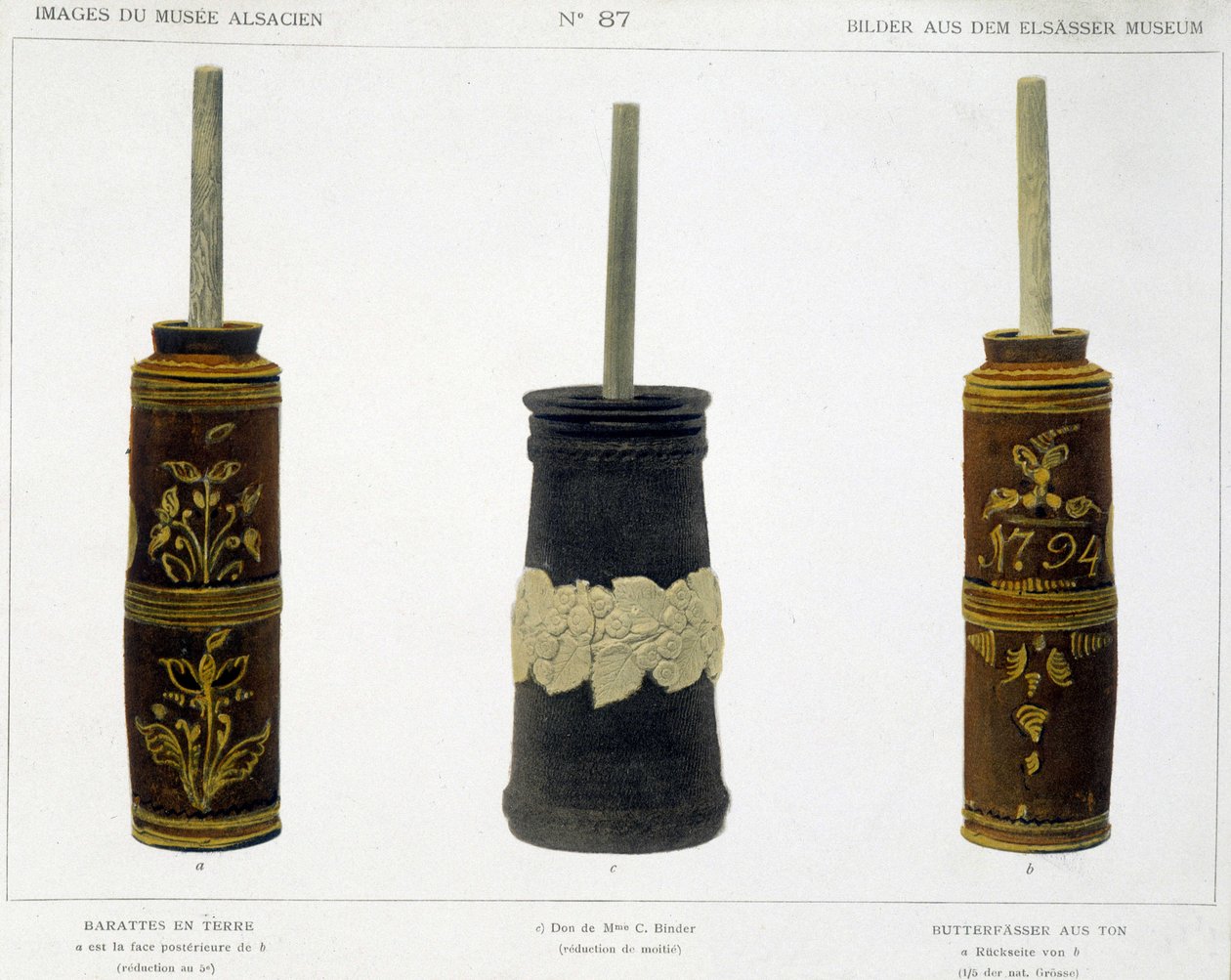 Baraty (do wyrobu masła) w obrobionej glinie zachowanej w Muzeum Alzackim, v.1800 autorstwa French School