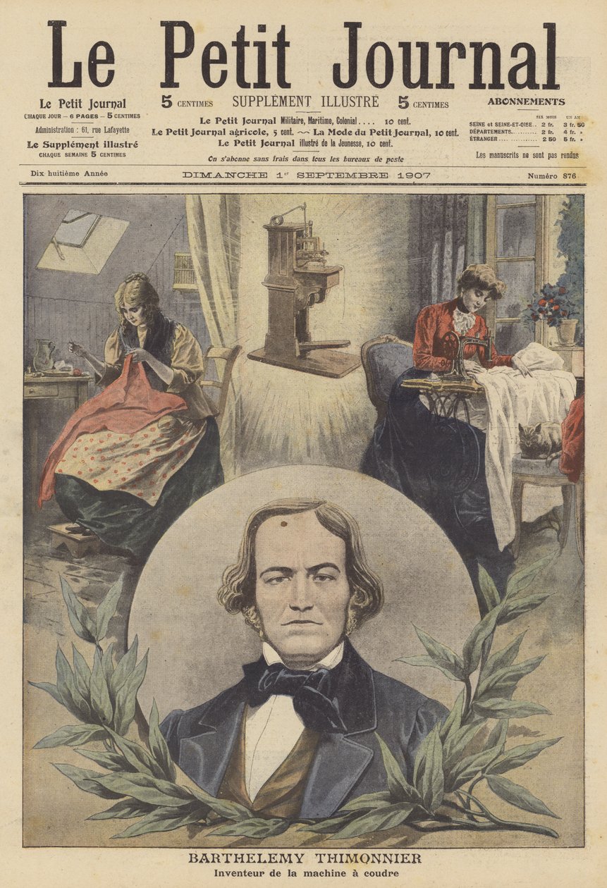 Barthelemy Thimonnier, francuski wynalazca maszyny do szycia (kolorowa litografia) autorstwa French School