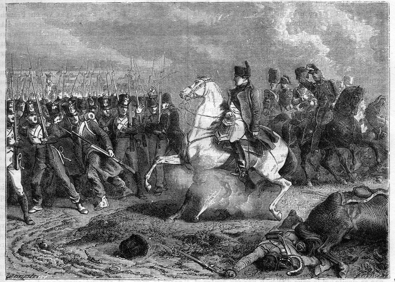 Bitwa pod Arcis-sur-Aube, 20-21/3/1814 - pocisk eksploduje pod koniem cesarza Napoleona - Bitwa pod Arcis-sur-Aube (Arcis sur Aube) 20 i 21 marca autorstwa French School