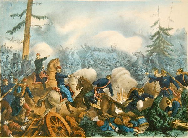 Bitwa pod Bapaume, 3 stycznia 1871, rycina F. Wentzel, Paryż (kolorowa rycina) autorstwa French School