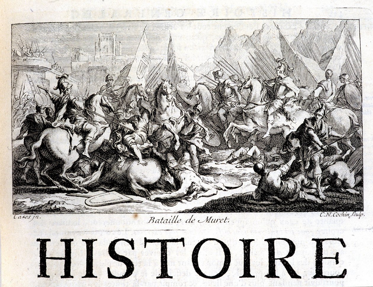 Bitwa pod Muret 12 września 1213 - w „Historii ogólnej Langwedocji” Josepha Vaissete, Paryż autorstwa French School