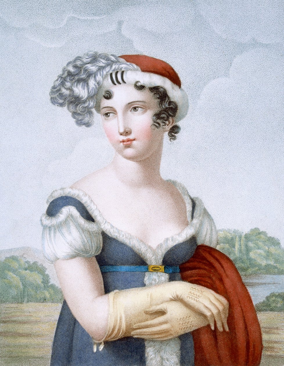 Piękna dama ubrana w stylu poloneza, grawerowana przez L. Dibarta autorstwa French School