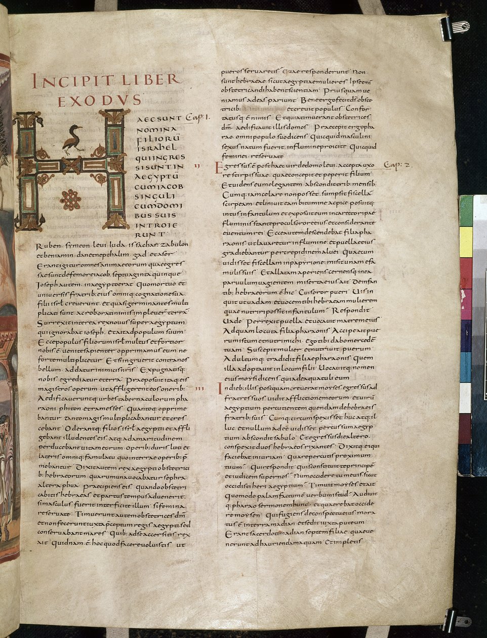 Początek Księgi Wyjścia ze zdobionym inicjałem „H” z Biblii Moutier-Grandval, autorstwa French School