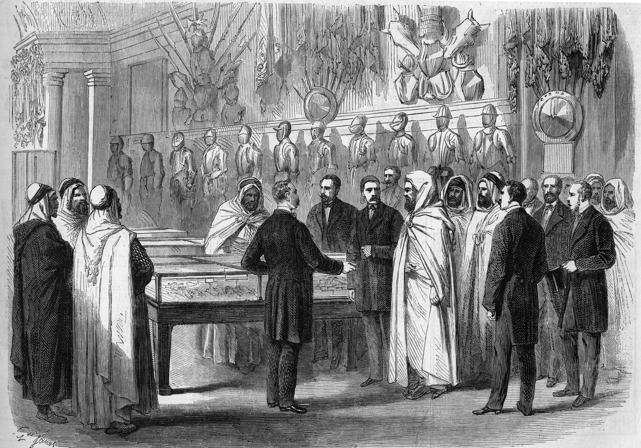Ben Mahi Ed Din Abd El Kader (Abd El-Kader) (1808 - 1883) Emir algierski odwiedzający Muzeum Artylerii 18 lipca autorstwa French School