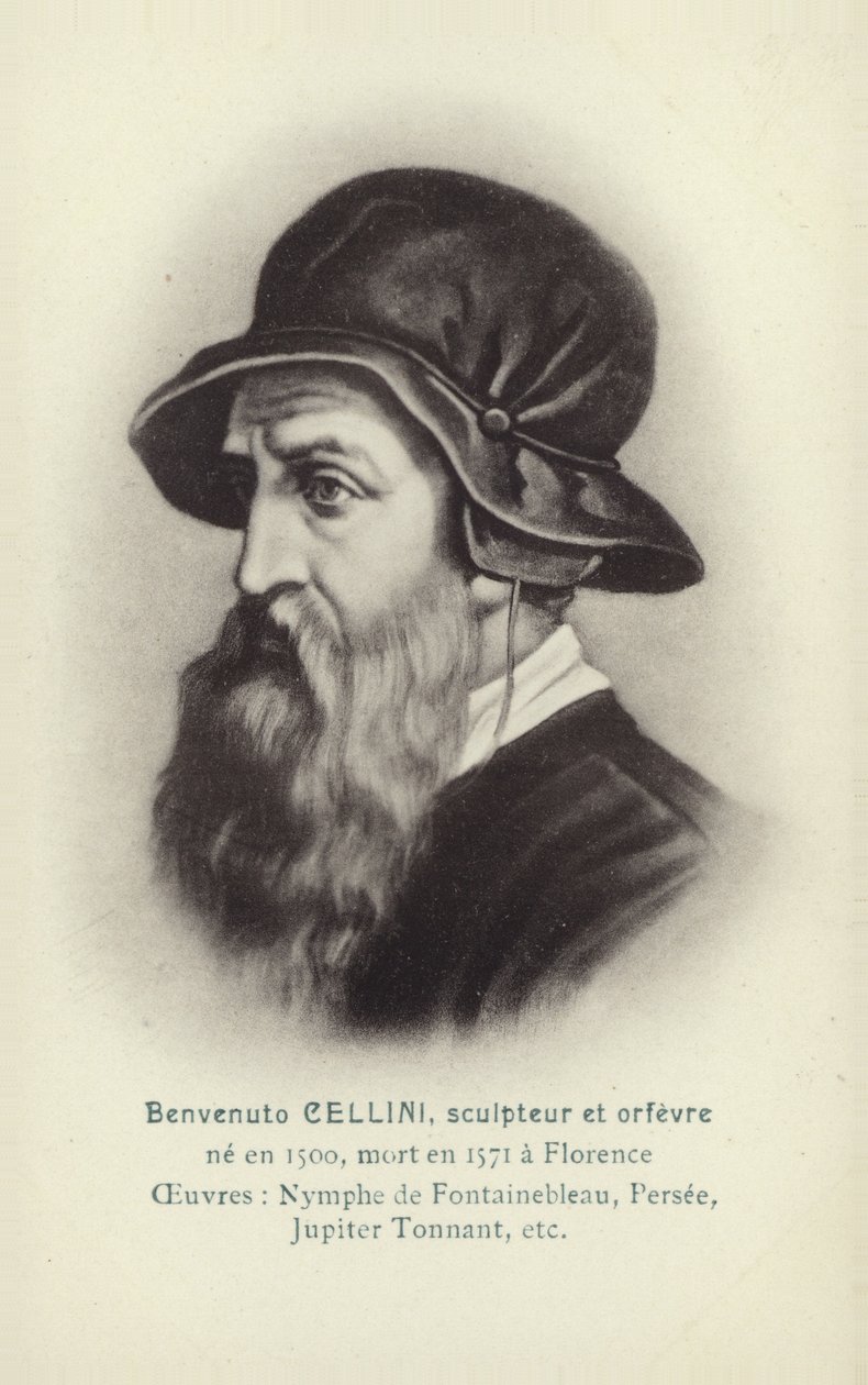Benvenuto Cellini, włoski rzeźbiarz i złotnik (litografia) autorstwa French School