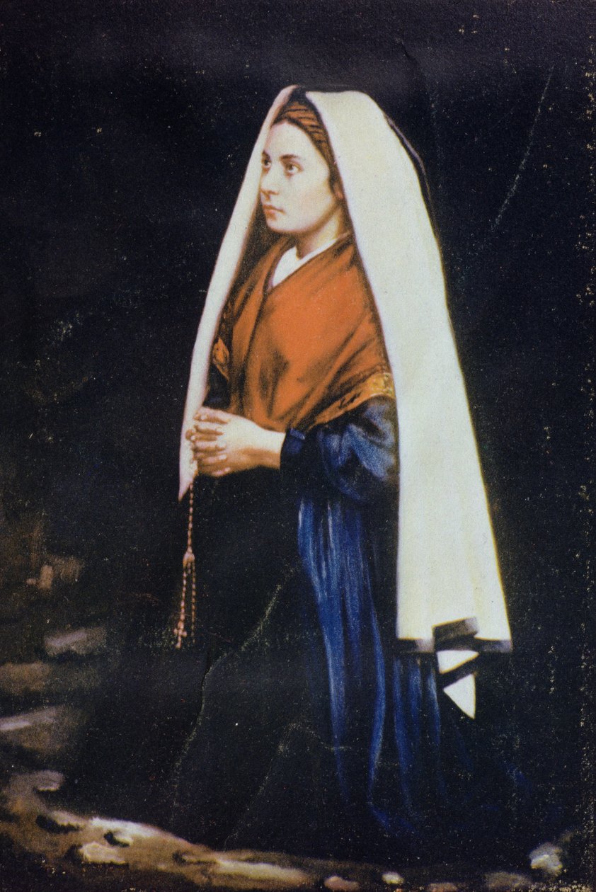Bernadette Soubirous, z obrazu z końca XIX wieku (przyciemniane zdjęcie naklejone na kartę) autorstwa French School