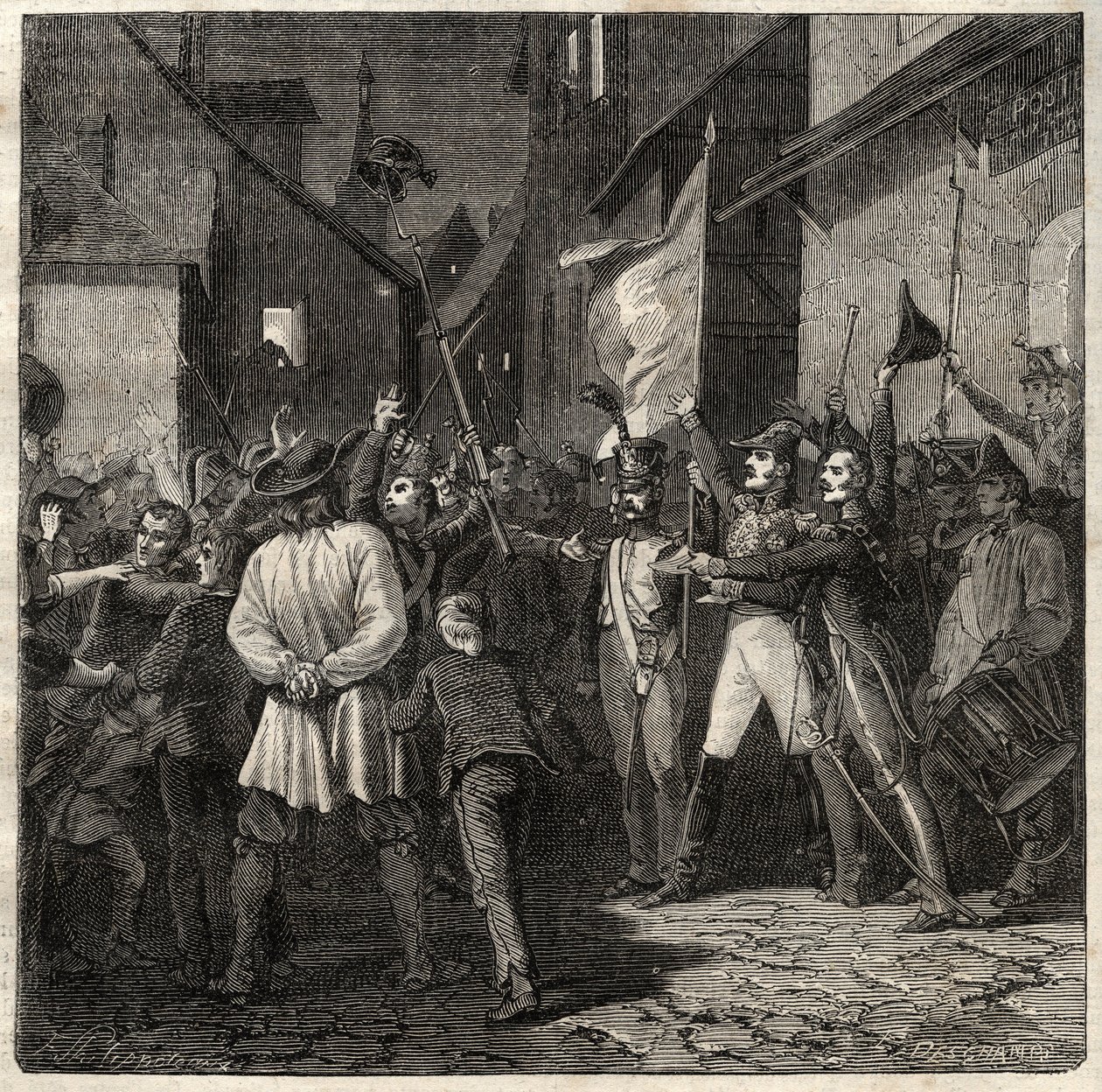 Bertons Conspiracy 1822 - Generał Jean Baptiste Breton (Jean-Baptiste) dit Berton (1769-1822) ustanowił rząd tymczasowy w Thouars w 1822 roku - autorstwa French School