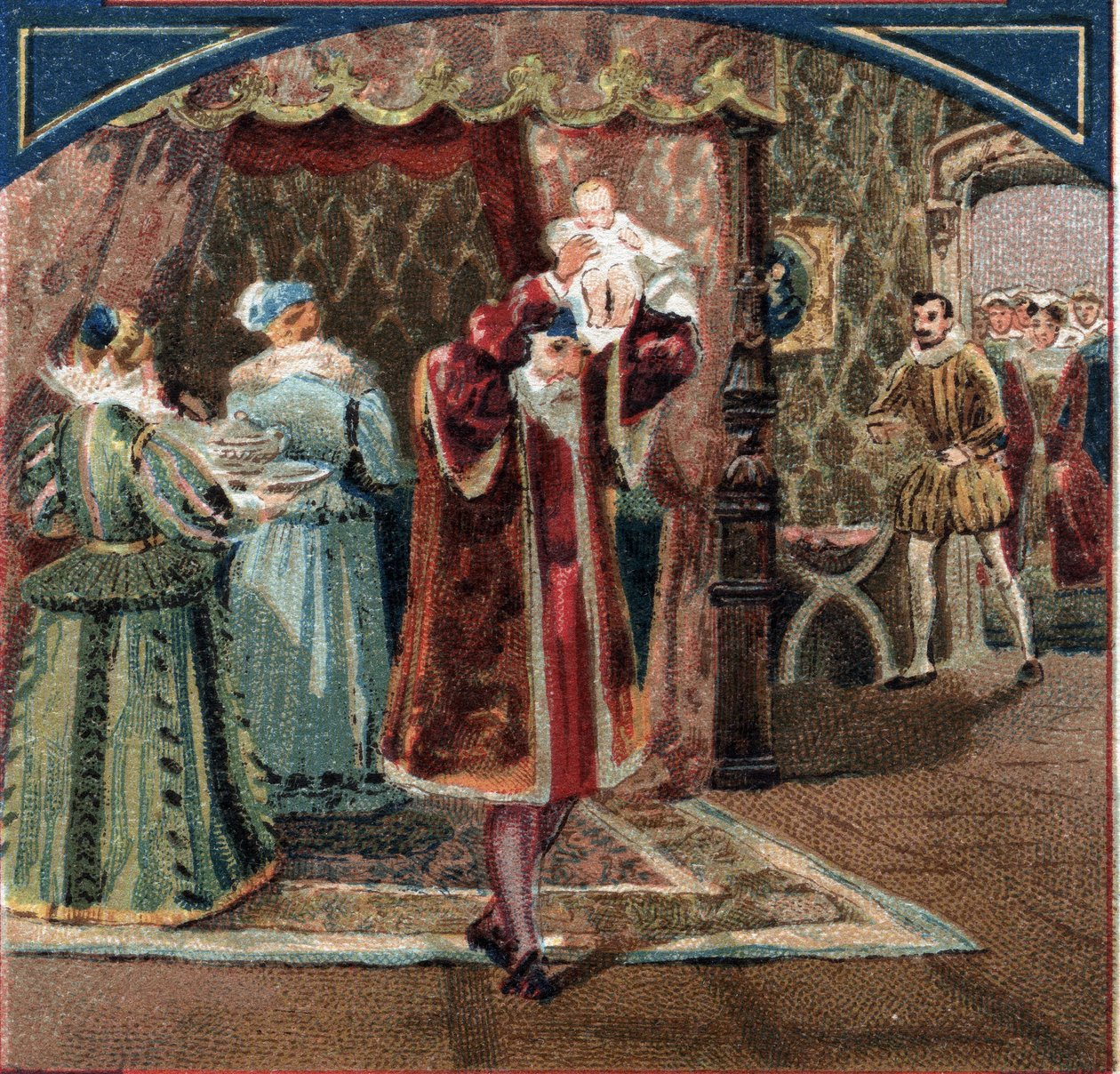 Narodziny króla Henryka IV w dniu 13.12.1553 w Chateau de Pau Jeanne III, znanej jako Jeanne d
