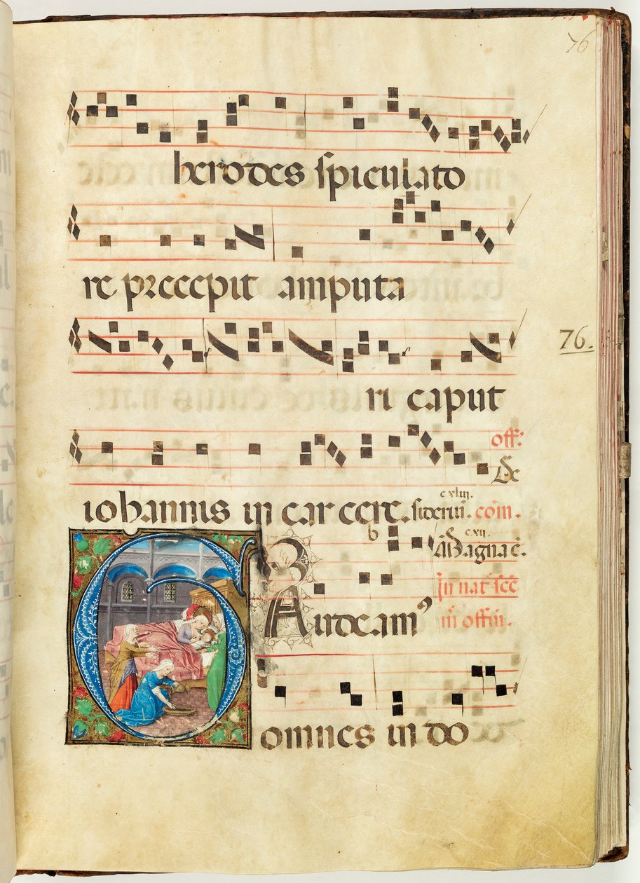 Narodziny Dziewicy, Gradual, f.76 (atrament, tempera i złoto płatkowe na pergaminie) autorstwa French School