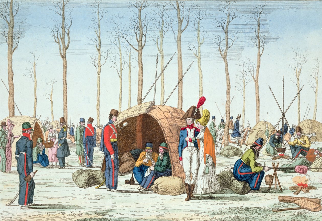 Biwak wojsk rosyjskich na Polach Elizejskich, Paryż, 31 marca 1814 autorstwa French School