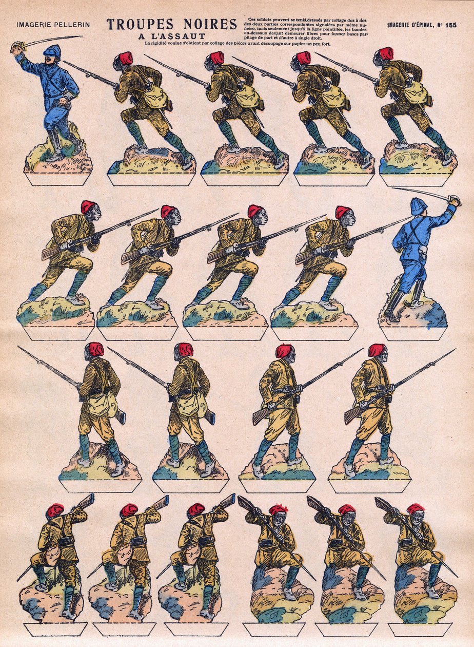 Czarne oddziały wdarły się do francuskiej Armee z kolonii afrykańskich. Obraz Epinal, początek XX wieku. autorstwa French School