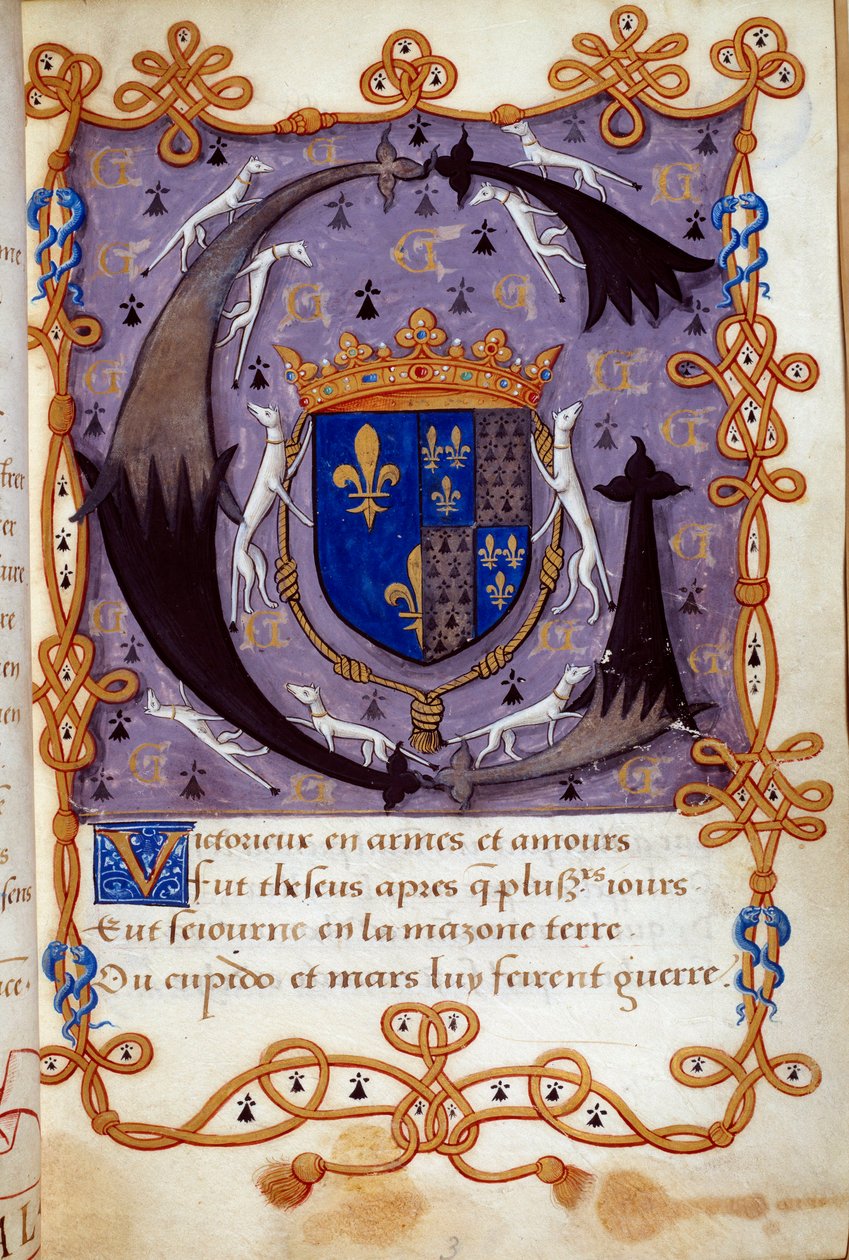 Blazon królowej Claude z Francji (1499-1524), żony Franciszka I. Miniatura z XVI-wiecznego rękopisu. Chantilly, Muzeum Conde autorstwa French School