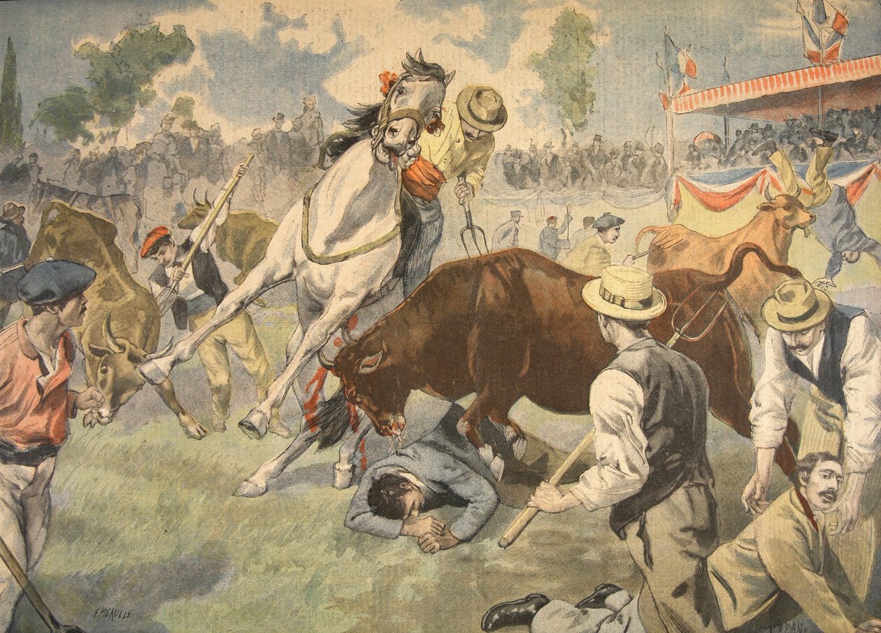 Krwawy wypadek w Arles, ilustracja z Le Petit Journal: dodatek illustre, 1898 autorstwa French School