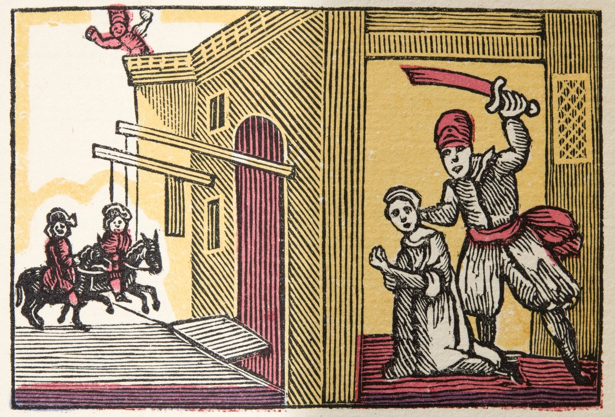 Blue Beard z Histories or Tales of Past Times opowiadanych przez Mother Goose, With Morals, M Perrault, wyd. 1925 (ręcznie barwiony drzeworyt) autorstwa French School