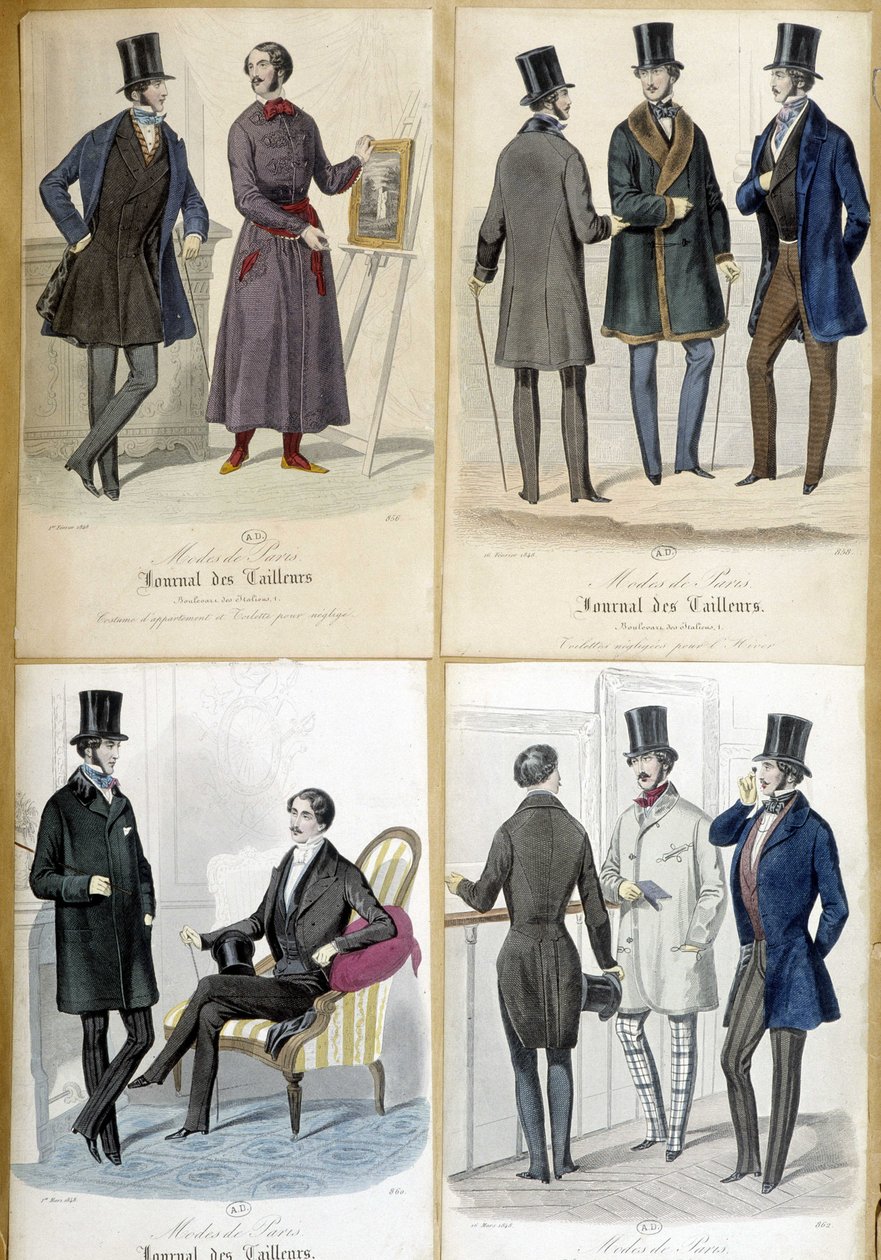 Tablice ilustrujące modę męską z „Journal des tailors” z 1848 r. autorstwa French School