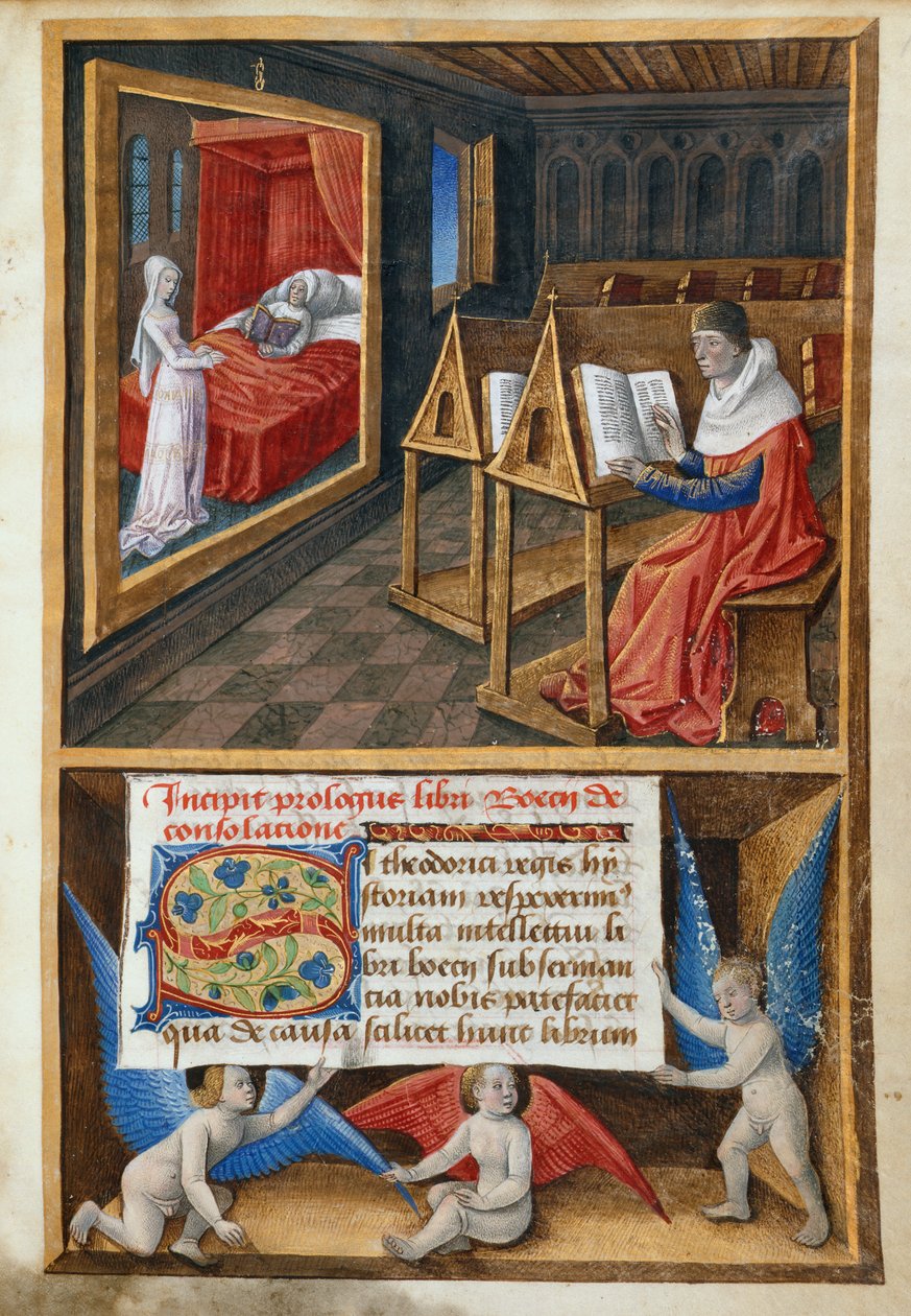 Boecjusz i filozofia, ilustracja z „Pocieszenia filozofii” autorstwa French School