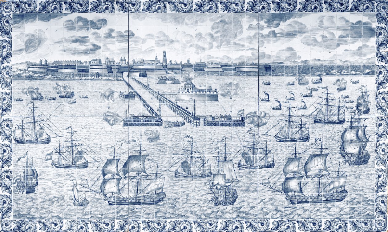 Bombardowanie Dunkierki 11 sierpnia 1695 (ceramika) autorstwa French School
