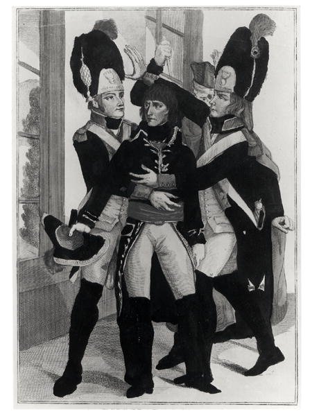 Bonaparte (1769-1821) Chroniony przez dwóch Grenadierów podczas Sesji w St.Cloud, 19 brumaire an 8 (10 listopada 1799), ok. 1800 autorstwa French School