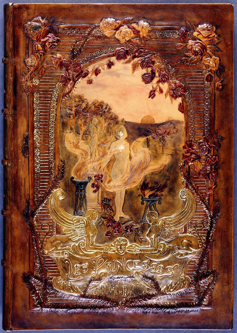 Okładka książki, przedstawiająca nagą kobietę rozrzucającą róże w krajobrazie, 1904 autorstwa French School