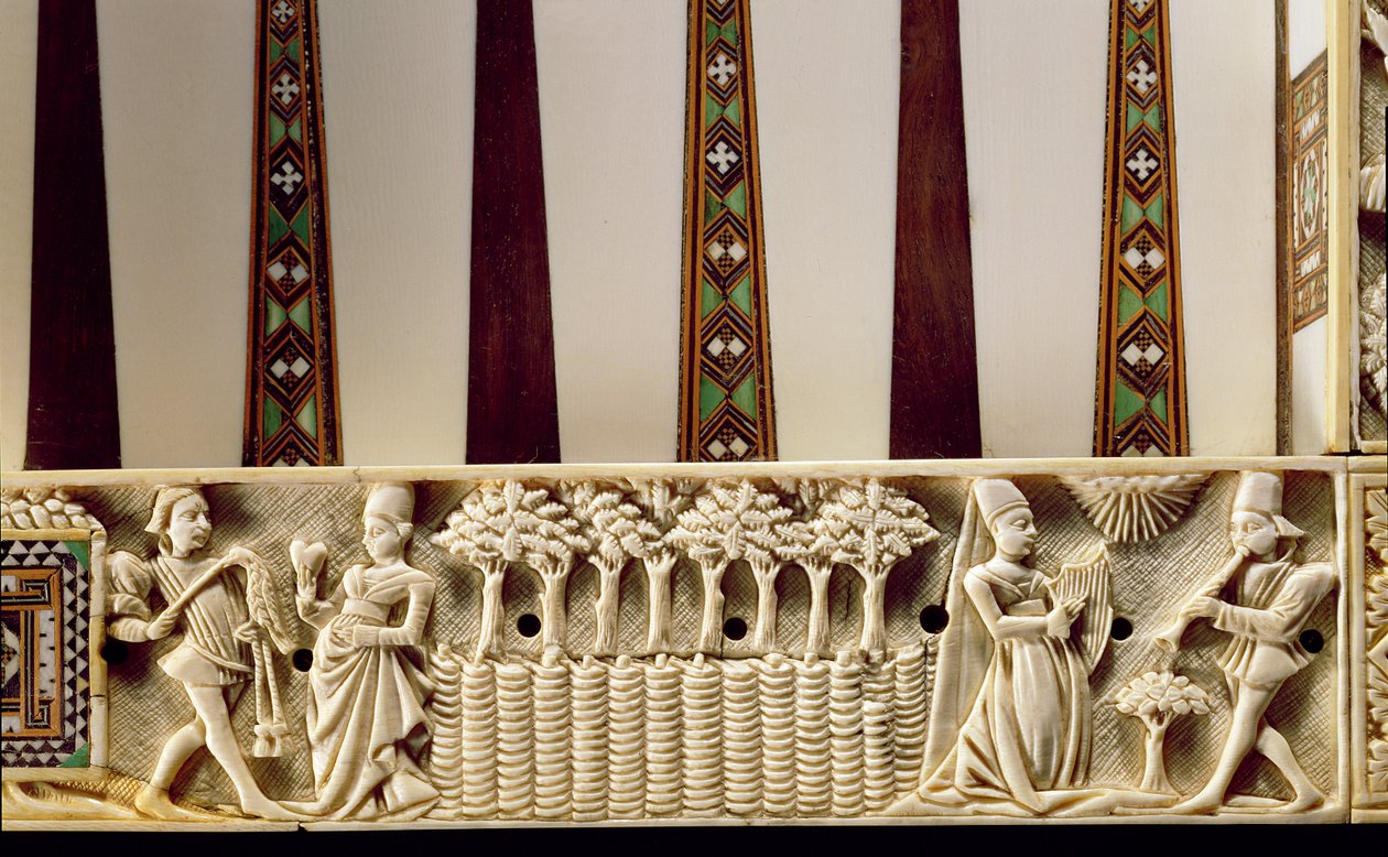 Ramka tablicy do tryktraka przedstawiająca parę kochanków, 1415 autorstwa French School