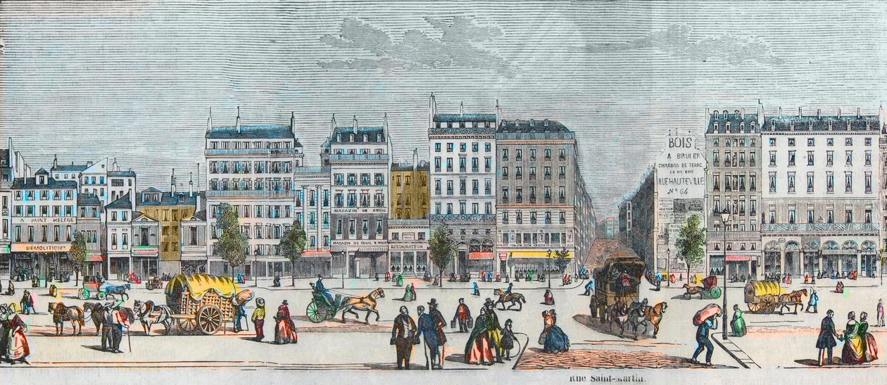 Boulevard Saint-Denis strona południowa - Rue Saint Martin - Grawerowanie w „Tableau-de-Paris” autorstwa Edmonda Texiera 1852 autorstwa French School