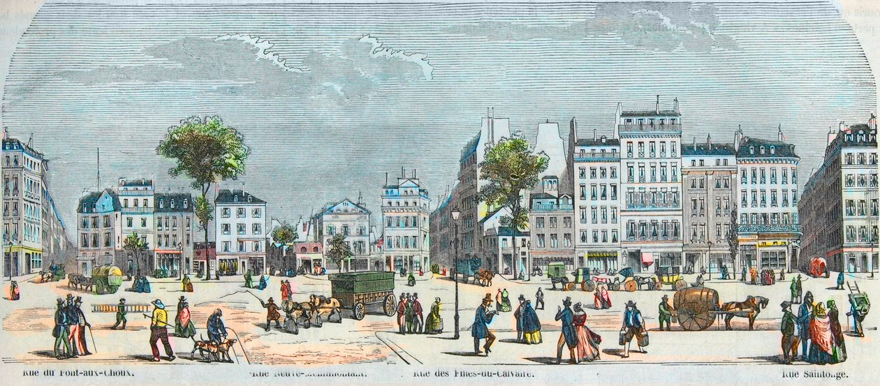 Boulevard des Filles du Calvaire i Boulevard du Temple - Rue Pont aux Choux - Rue des Filles-du-Calvaire - Rue Saintonge - Grawerowane w „Tableau-de-Paris” przez Edmonda Texiera 1852 autorstwa French School