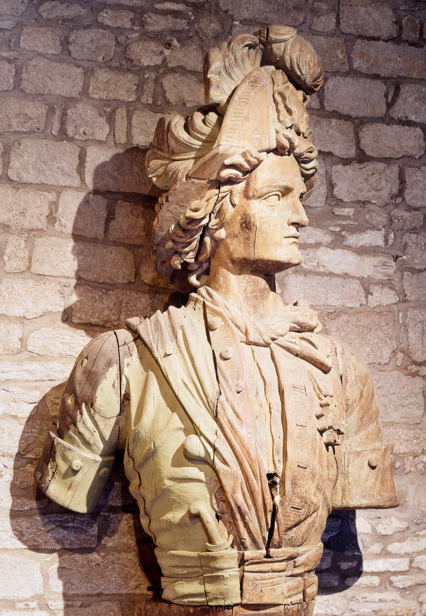Figura smyczkowa: popiersie francuskiego korsarza. XVII-wieczne Saint Malo, muzeum miejskie autorstwa French School