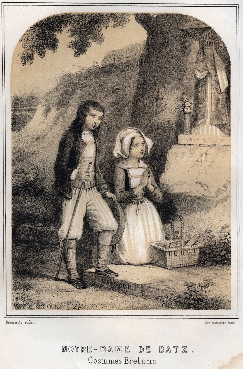 Kostiumy bretońskie - Notre-Dame de Batz - grawerowanie w „The SOURIES OF MY UNCLE MEMORIES AND TRAVEL RECITTS” autorstwa MORING MICHEL - Koniec XIX wieku autorstwa French School