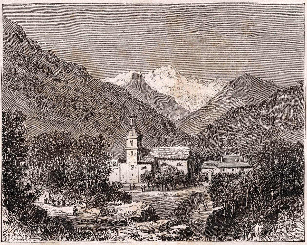 Brides-les-Bains (Brides les Bains) - Sabaudia - grawer w „Ilustracja Francji: geografia, historia, administracja statystyczna” autorstwa V.A. Słodowo-Brązowy. 1884 autorstwa French School