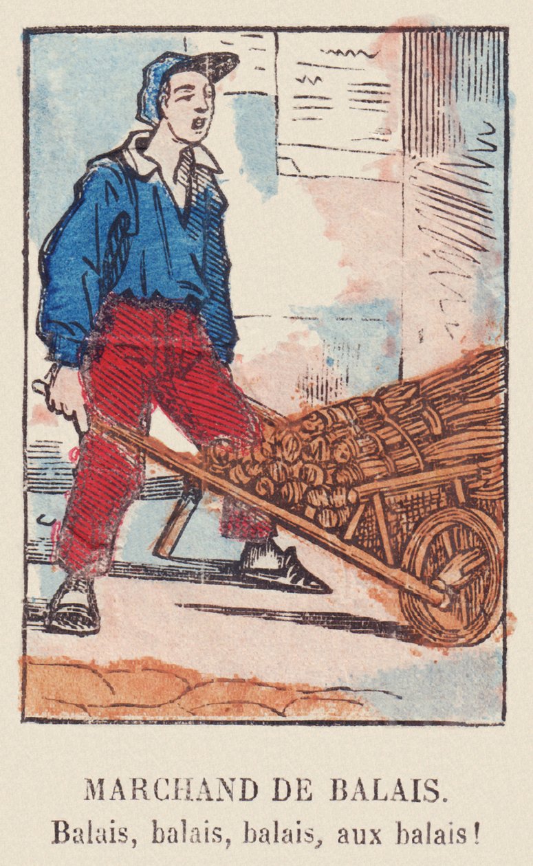 Sprzedawca mioteł. Miotły, miotły, miotły, miotły! , około 1819 r. (druk) autorstwa French School