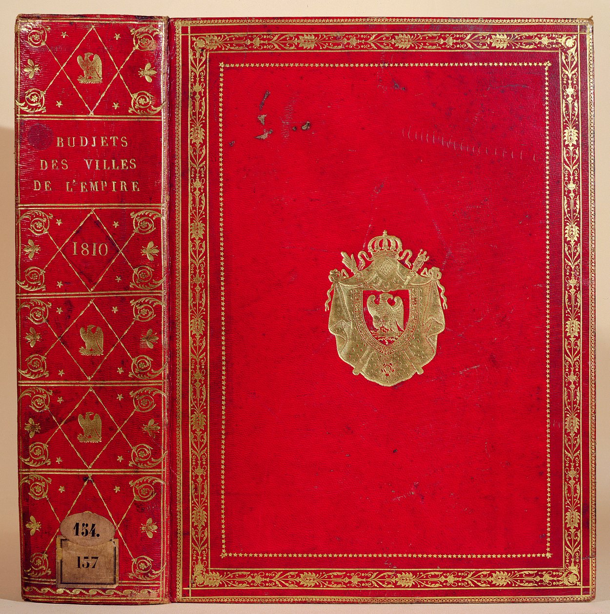 Budżety miast w Cesarstwie Francuskim, spięte herbem Napoleona Bonaparte (1769-1821) 1810 (czerwona skóra marokańska i złoto) (patrz także 165117) autorstwa French School