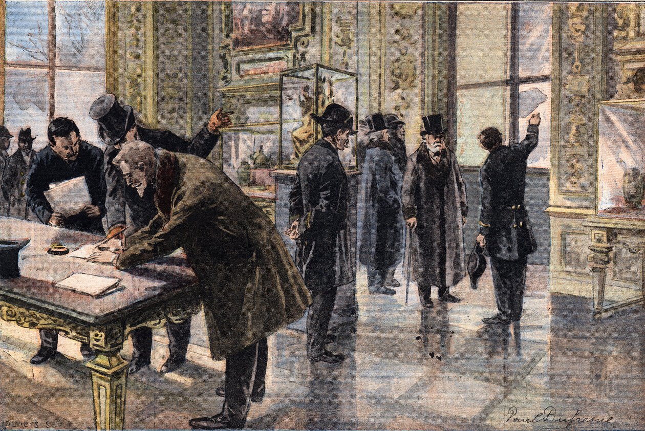 Próba włamania do Luwru w Paryżu, ilustracja z francuskiej gazety Le Petit Parisien, 2 lutego autorstwa French School