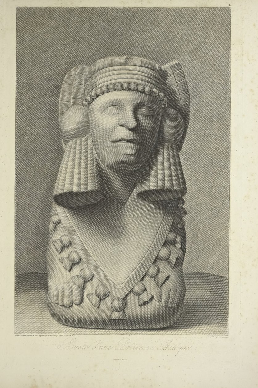 Popiersie azteckiej kapłanki, ilustracja z „Widoki kordylierów i pomników rdzennych ludów Ameryki” autorstwa Alexandra von Humboldta i Aime Bonpland autorstwa French School