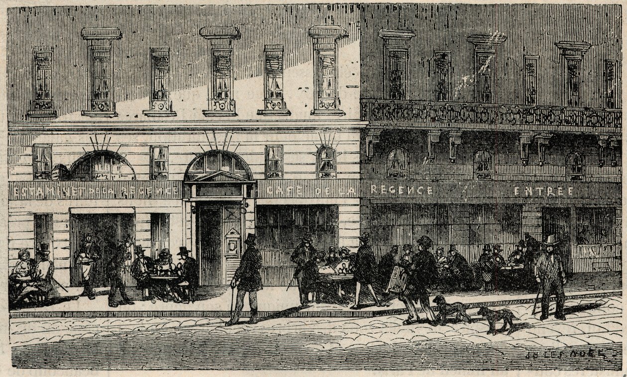 Cafe de la Regence na Place du Palais-Royal w Paryżu w XIX wieku - Grawerowanie w „Tableau-de-Paris” Edmonda Texiera 1852 autorstwa French School