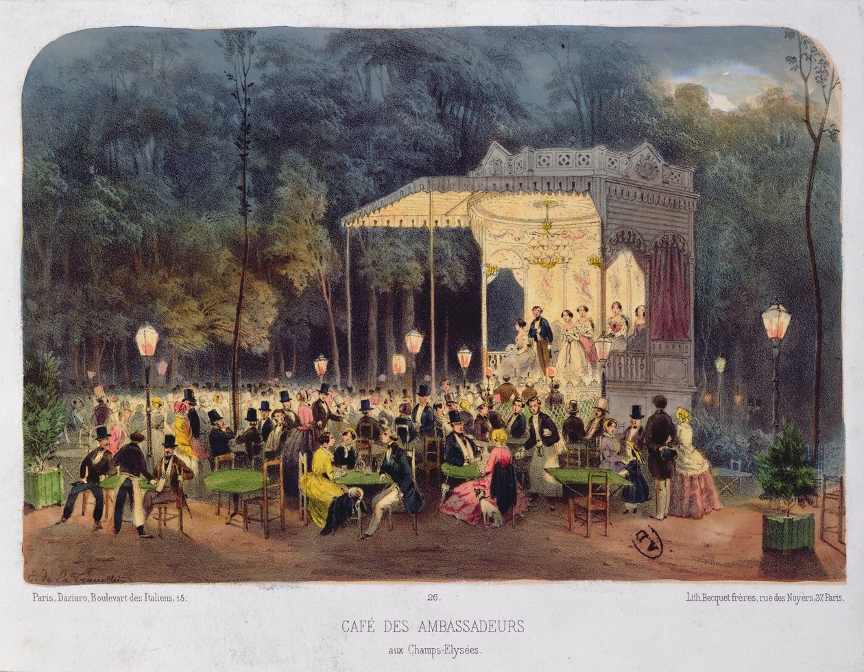 Cafe des Ambassadeurs, Pola Elizejskie, ok. 1850 autorstwa French School