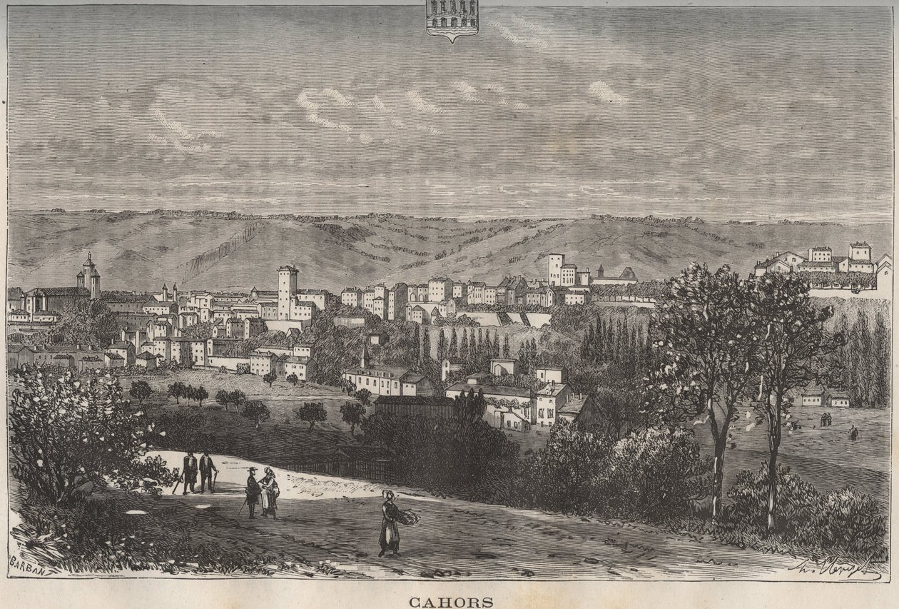 Cahors - Lot - Midi-Pyrenees - grawerowanie w „La France illustrée: geografia, historia, administracja statystyczna” autorstwa V.A. Malt-Browna. 1884 autorstwa French School