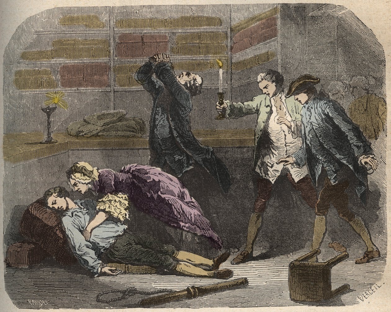 Sprawa Calas: 13 października 1761 Marc Antoine Calas znaleziony martwy w rodzinnym butiku w Tuluzie - Grawer w „Causes celebres de tous les peuples” Armanda Fouquiera (1817-18?) 1858-1867 - kolekcja prywatna autorstwa French School