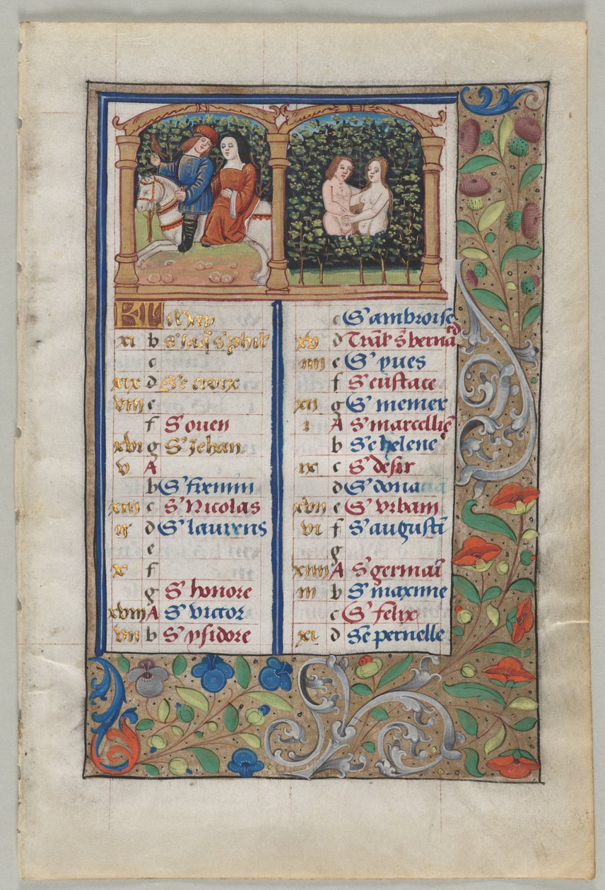 Strona kalendarza na maj (recto), ok. 1510 (tusz, tempera, złoto, welin) autorstwa French School