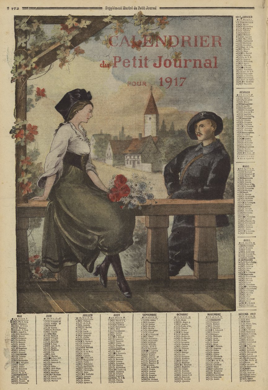Kalendarz na rok 1917 (kolorowa litografia) autorstwa French School